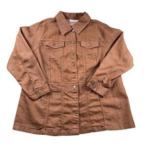 ROAMANS Womens Brown Denim Button Up Jacket Size‎ 24W Utility Style